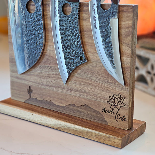 Premium Magnetic Knife Block – Personalized Wood Display for Engraved Knives