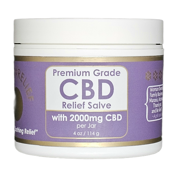 Jar of CBD Relief Salve with 2000mg CBD on a white background