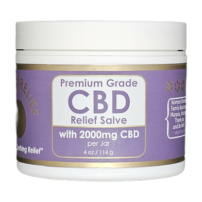Jar of CBD Relief Salve with 2000mg CBD on a white background