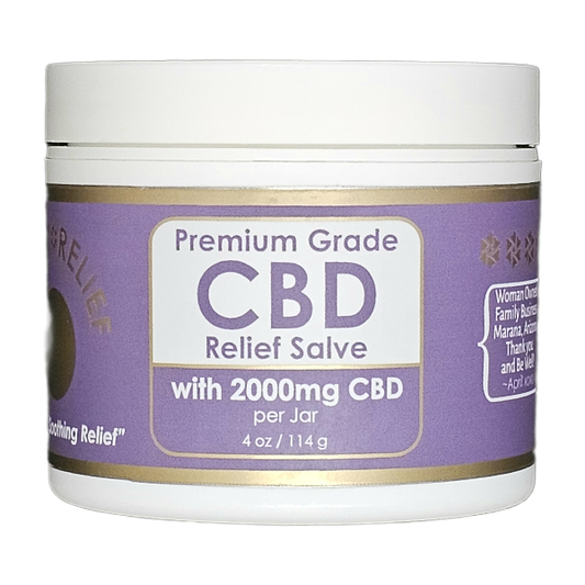 Jar of CBD Relief Salve with 2000mg CBD on a white background