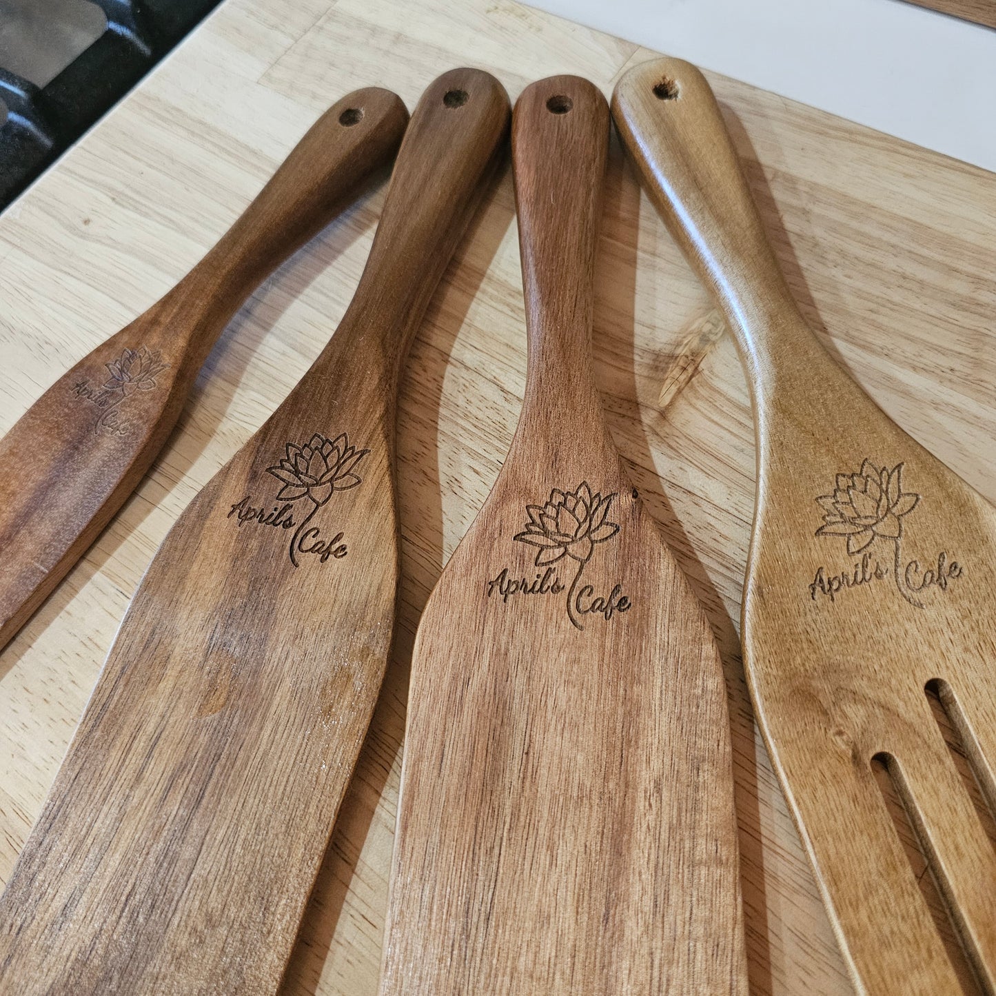 Four Personalized High Quality Wood Chef's Spatulas for Clean Cooking