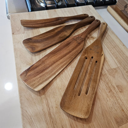 Four Personalized High Quality Wood Chef's Spatulas for Clean Cooking