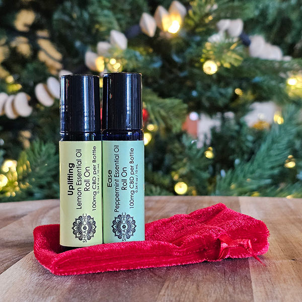 CBD Roll-On Duo Gift Set – Ease & Uplifting in Red Velvet Bag