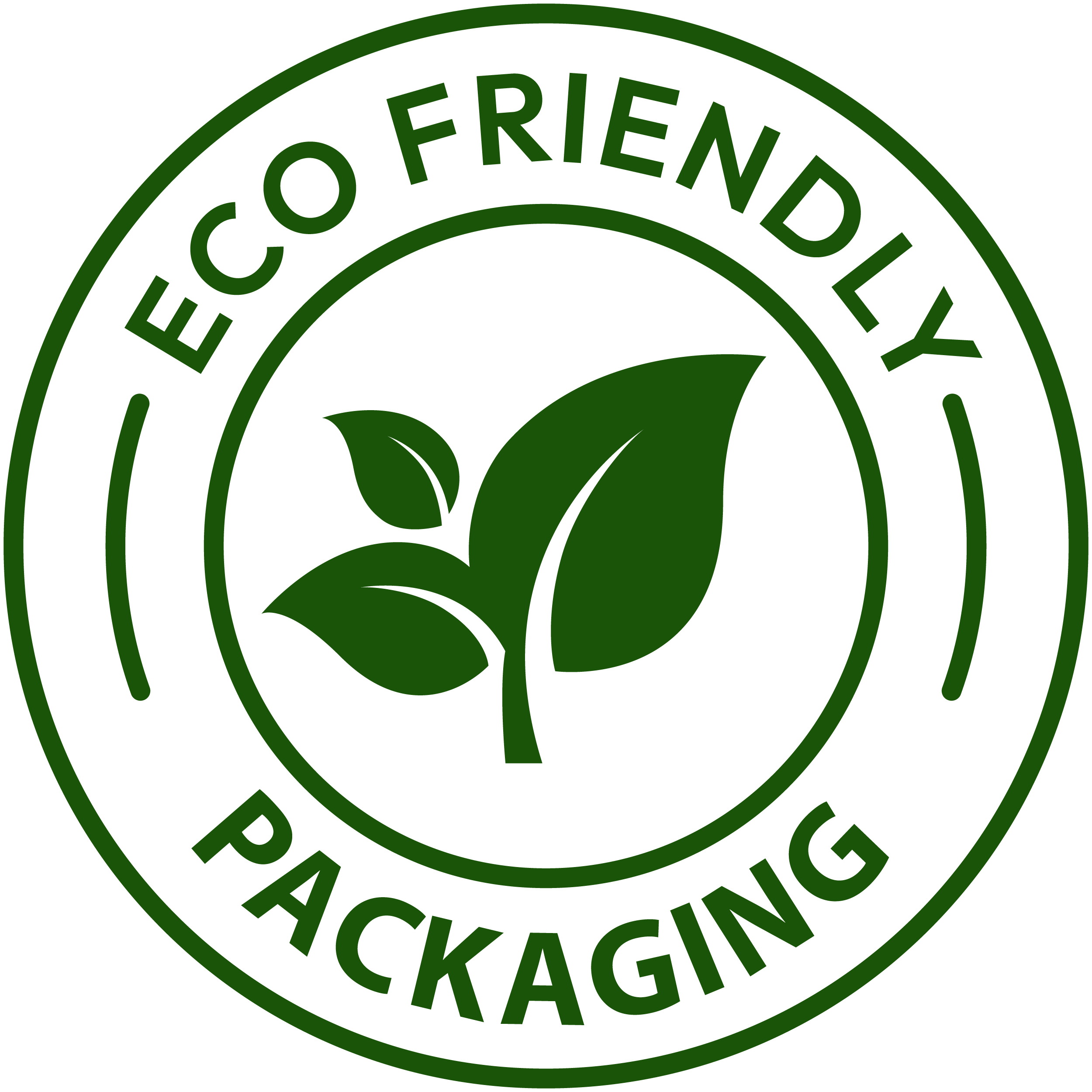 Green logo with 'Eco Friendly Packaging' text and leaf symbol on a white background