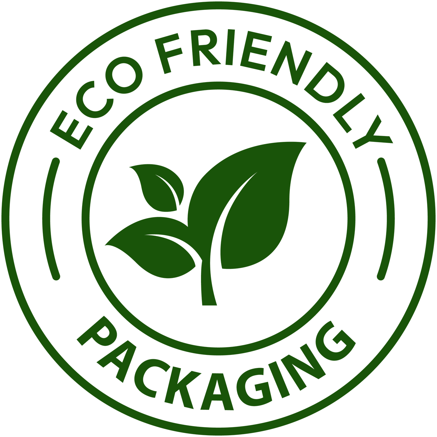 Green logo with 'Eco Friendly Packaging' text and leaf symbol on a white background
