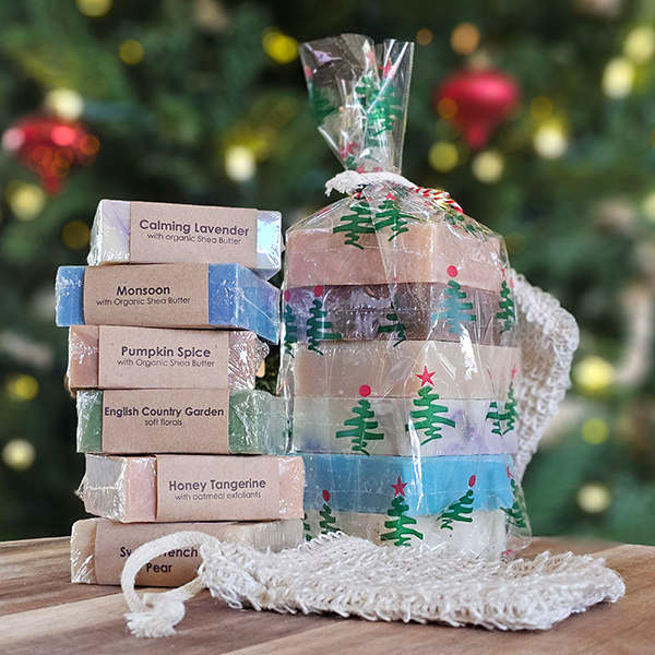 Holiday Soap Lover’s Gift Set – 6 Handmade Shea Butter Soaps + Bonus Soap Saver