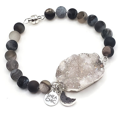 Balancing CHIC - Matte Botswana Agate beads with a stunning white silver electroplated Druzy