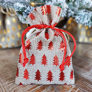 Holiday Burlap and Red Gift Bag - Ready for Giving.
